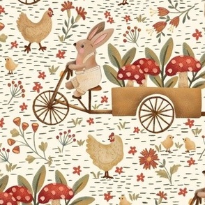 Farm Living - Bunnies and Chickens - Countryside warm boho - SMALL Size