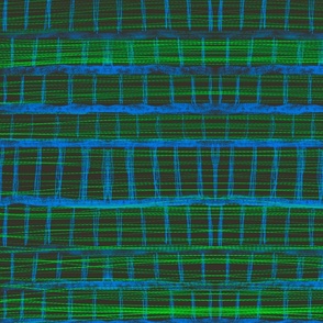 Abstract Stitching Lines in Lime Green and Blue on Black