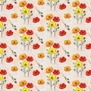 Pretty Poppies_Watercolor_Orange Red Yellow_Small