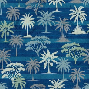 Deep blue exotic palm trees. Exotic nautical.