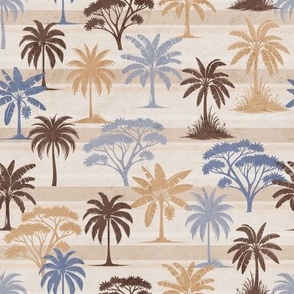 Tropical palm trees silhouette. Natural earth tone beach. 