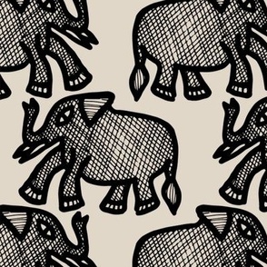 Korhogo Elephants on Beige