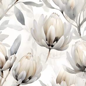 Watercolor Proteas in blue grey cream beige and white Extra Large 
