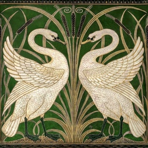 SWAN_ RUSH AND IRIS IN EMERALD AND GOLD - WALTER CRANE - Large Scale