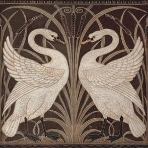 SWAN_ RUSH AND IRIS IN VINTAGE SEPIA - WALTER CRANE - Large Scale