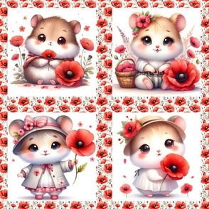 CUTE HAMSTER AND POPPY CHECKERBOARD 1 FLWRHT