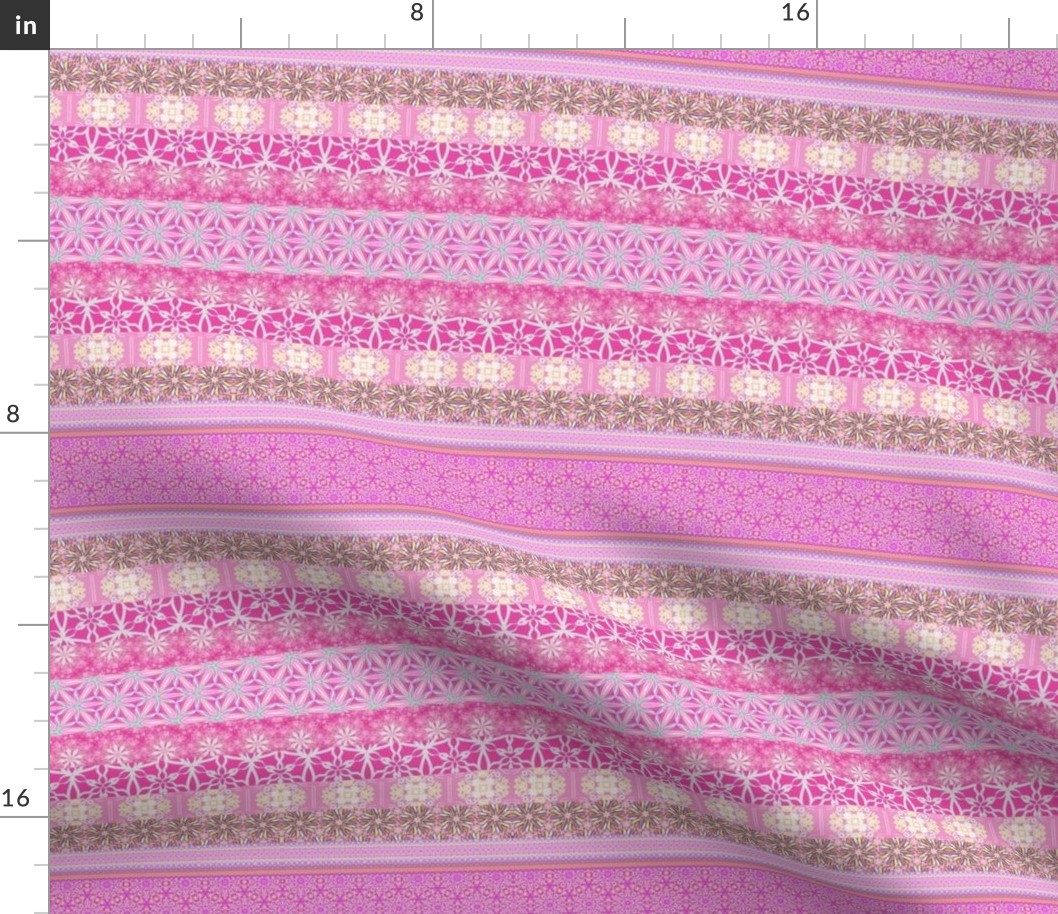 boho stripes horizontal pink rose peony 