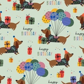 birthday with  funny dachshund and gifts