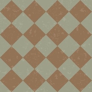 Diagonal Checkerboard with Texture in Brown and Khaki Green - Small