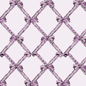 ribbons in soft pastel purple with bows  on a lilac and white check pattern  - small scale