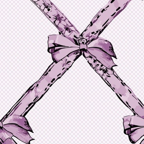 ribbons in soft pastel purple with bows  on a lilac and white check pattern  - large scale