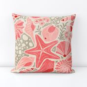 Just Beachy- Seashells Starfish on Sand with Sea Foam- Beach Combers Delight- Pink- Large Scale