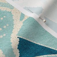 Just Beachy- Seashells Starfish on Sand with Sea Foam- Beach Combers Delight- Blue- Large Scale