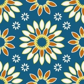 Navy Blue and Caramel Brown Geometric Flower Petal Design