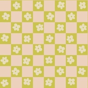 Retro Daisy Checkerboard Pattern - 70s 60s Aesthetic for Maximalists - MEDIUM scale