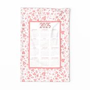 2025 Calendar Tea Towel Vintage Dishes Midcentury Pink Gooseberry