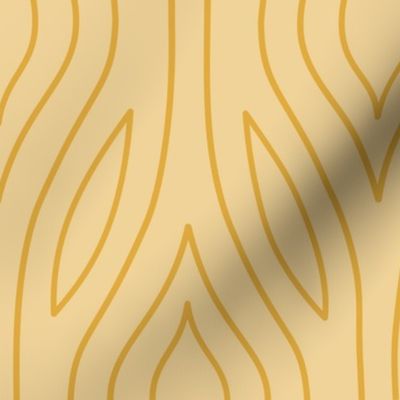 Yellow Ochre Trellis Wave Stripe - flowing linear folk art curves 