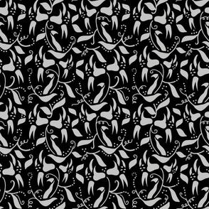 Victorian Gray Floral Vine on Black Smaller