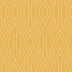 Mustard Yellow Trellis Wave Stripe - flowing linear folk art curves 