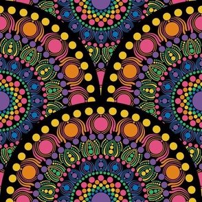 12” Maximalist Rainbow Mardigras Dot Mandala Art Deco Scallop - Medium