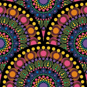 24” Maximalist Rainbow Mardigras Dot Mandala Art Deco Scallop - Large