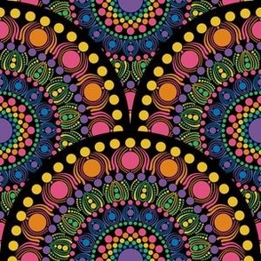 6” Maximalist Rainbow Mardigras Dot Mandala Art Deco Scallop - Small