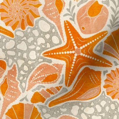 Just Beachy- Seashells Starfish on Sand with Sea Foam- Beach Combers Delight- Orange- Regular Scale