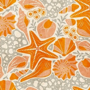 Just Beachy- Seashells Starfish on Sand with Sea Foam- Beach Combers Delight- Orange- Regular Scale