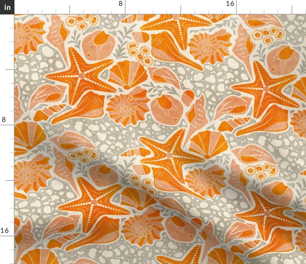 Just Beachy- Seashells Starfish on Sand with Sea Foam- Beach Combers Delight- Orange- Regular Scale