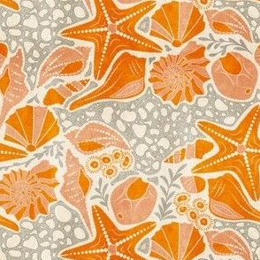 Just Beachy- Seashells Starfish on Sand with Sea Foam- Beach Combers Delight- Orange- Small Scale