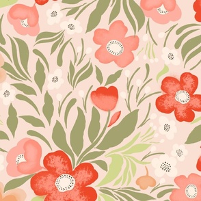 Floriography Wallpaper-Pretty Florals-ditsy -botanicals-Pale pink-L