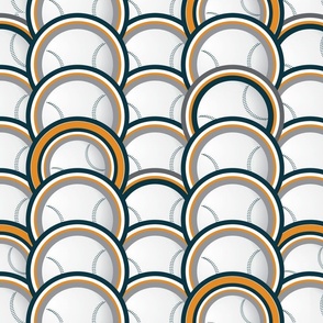 Baseballs Sophisticated Repetition—Orange, Navy Blue; 2400 SM SCALE, v01; patriotic, america, independence, white, circles, scales, dots, stripe, violet, stitches, pitch, pitcher, birthday, bedding, duvey, curtain, bedroom, kitchen, tablecloth