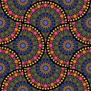 12” Maximalist Rainbow Mardigras Dot Mandala Art Deco Fans - Medium