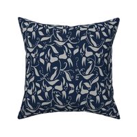 Victorian Gray Floral Vine on Navy Blue Smaller Size
