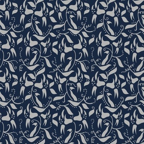 Victorian Gray Floral Vine on Navy Blue Smaller Size