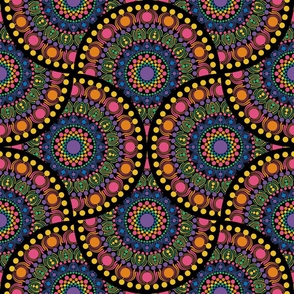 24” Maximalist Rainbow Mardigras Dot Mandala Art Deco Fans - Large