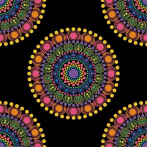 24” Maximalist Rainbow Mardigras Polka Dot Mandala - Large