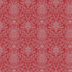 Spanish 16th Century damask, white on "wyvern" red