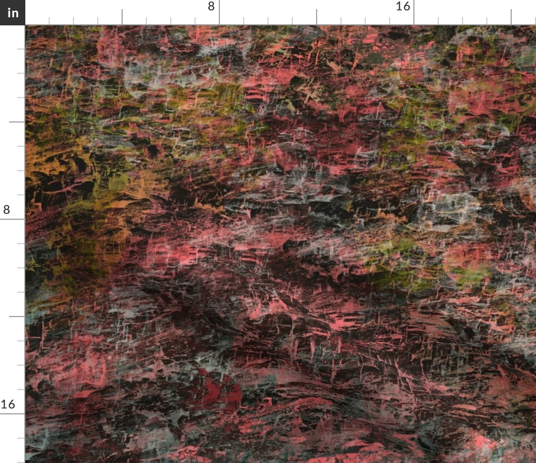 Abstract rock texture multi coloured peach, green, dark green and sunset colours