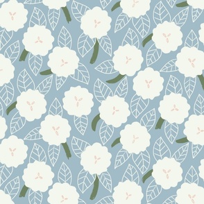 Bold white blooms on dusty blue