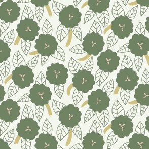 Bold muted green blooms on white SMALL