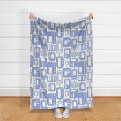 MID CENTURY MODERN SHAPES | 24" | Atomic era meets vintage block printing in this fun, abstract shapes pattern, in dusty / steel blue on off-white background