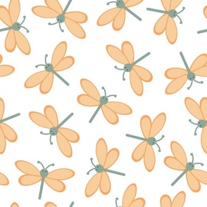 (M) Sweet Butterflies - Orange and Sage Green Winged Insects Kids Nursery Wallpaper Baby Apparel Sweet Animals Whimsical