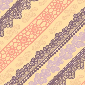 Lace Diagonal Stripes (24") - yellow, pink, purple (ST2023LD)