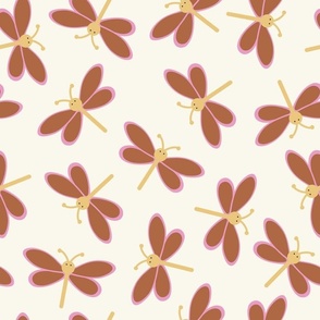 (M) Sweet Butterflies - Brown Pink Yellow Winged Insects Kids Nursery Wallpaper Sweet Animals Whimsical