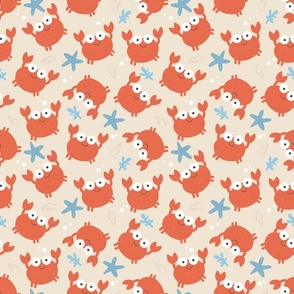 Cute Summer Crabs-red and sand, Summer Fabric, Marine Life, Nautical, Summer, Seashell, Starfish