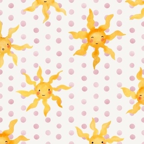 Whimsical Watercolor Suns: Cheerful Kids Clothing & Nursery Decor | Yellow on Spanish Pink | Large Scale