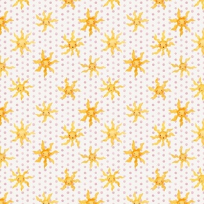 Whimsical Watercolor Suns: Cheerful Kids Clothing & Nursery Decor | Yellow on Spanish Pink | Small Scale