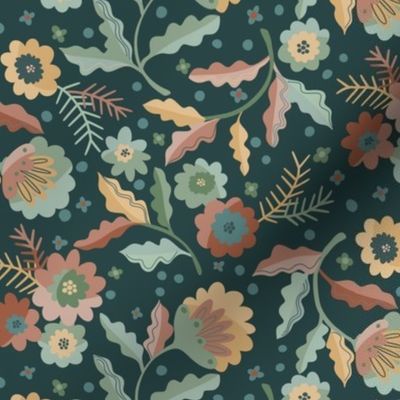 Jacobean Welcome Floral - Dark Green - Small