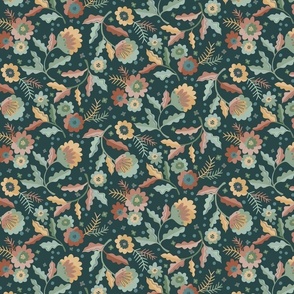 Jacobean Welcome Floral - Dark Green - Small